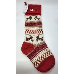 POTTERY BARN Kids Classic Fair Isle Christmas Stocking Reindeer Monogram Mac